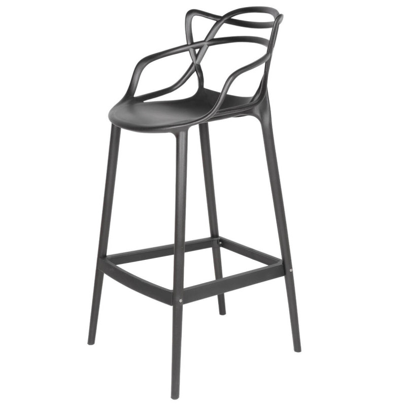 Taburete de plástico gris con diseño curvilíneo en respaldo 75cm