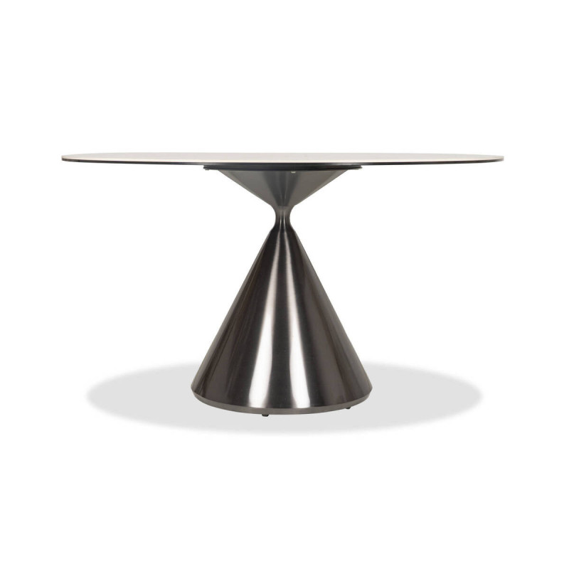 Mesa de comedor redonda nova con tapa de cerámica y base cónica gris 135x76cm
