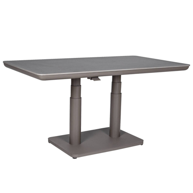 Mesa de centro elevable de aluminio y tapa de piedra sinterizada 140x80x51/72cm