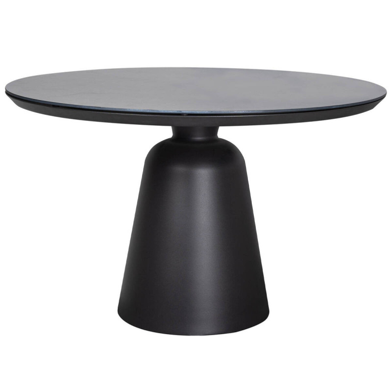 Mesa de comedor redonda de aluminio y tapa de cristal 120x75cm