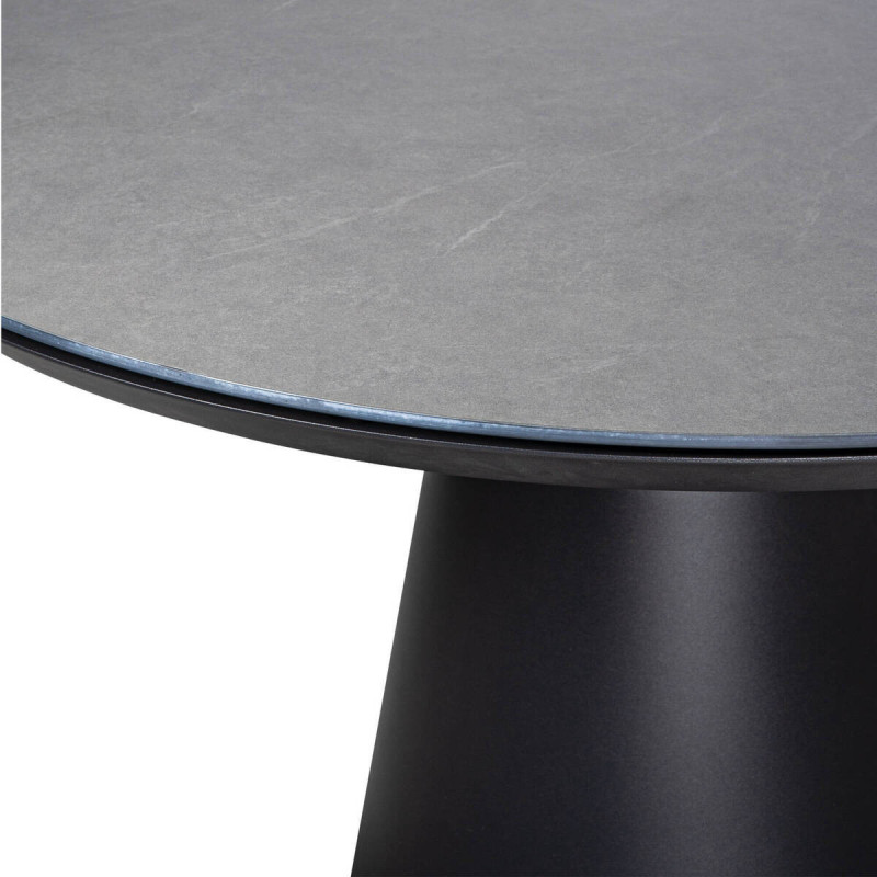 Mesa de comedor redonda de aluminio y tapa de cristal 120x75cm