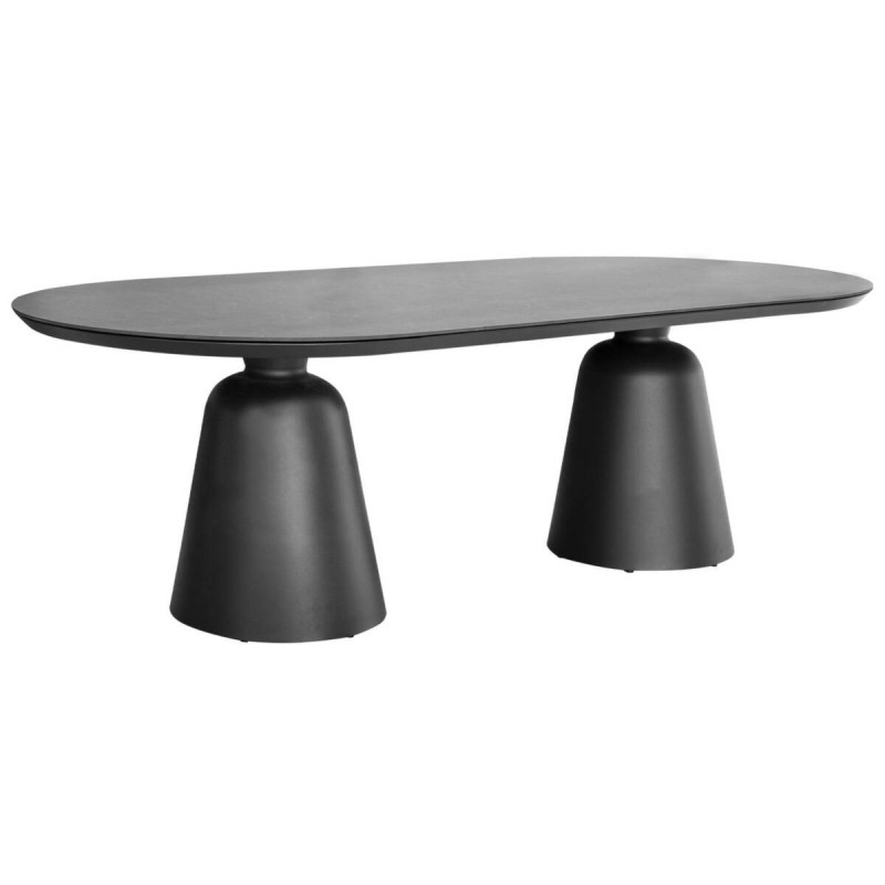 Mesa de comedor de tapa de cristal y base cónica doble 238x110x74cm