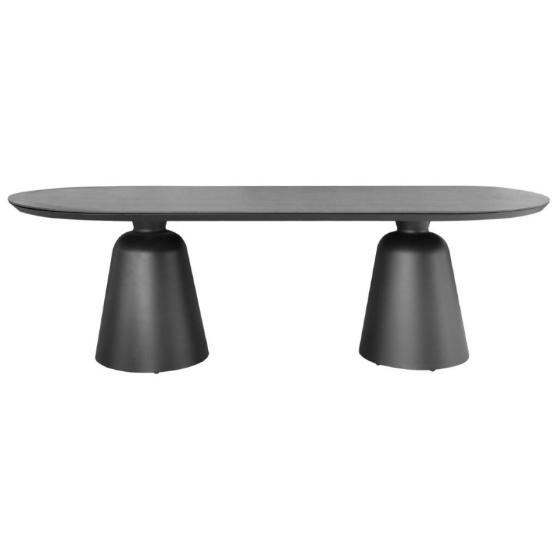 Mesa de comedor de tapa de cristal y base cónica doble 238x110x74cm
