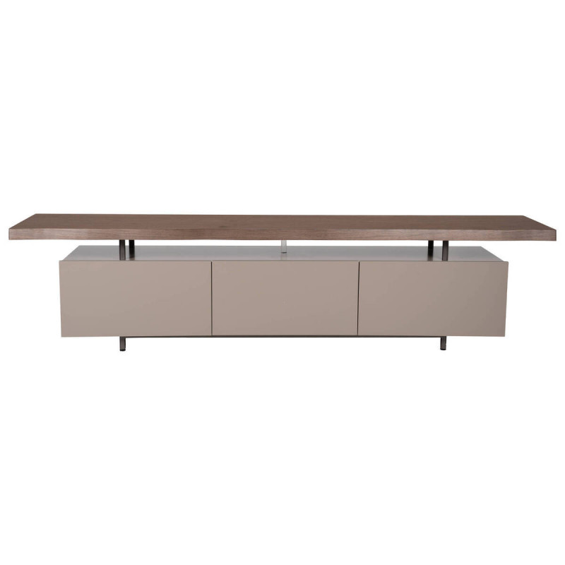 Mueble tv lacado gris con chapa de nogal 200x42x76cm