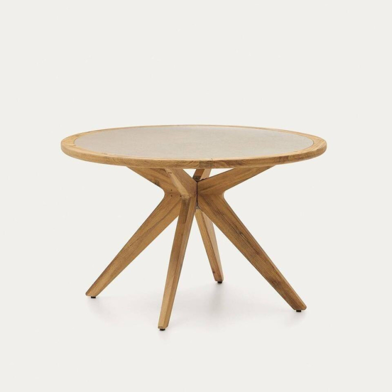 Mesa redonda rústica madera de acacia y sobre de cemento