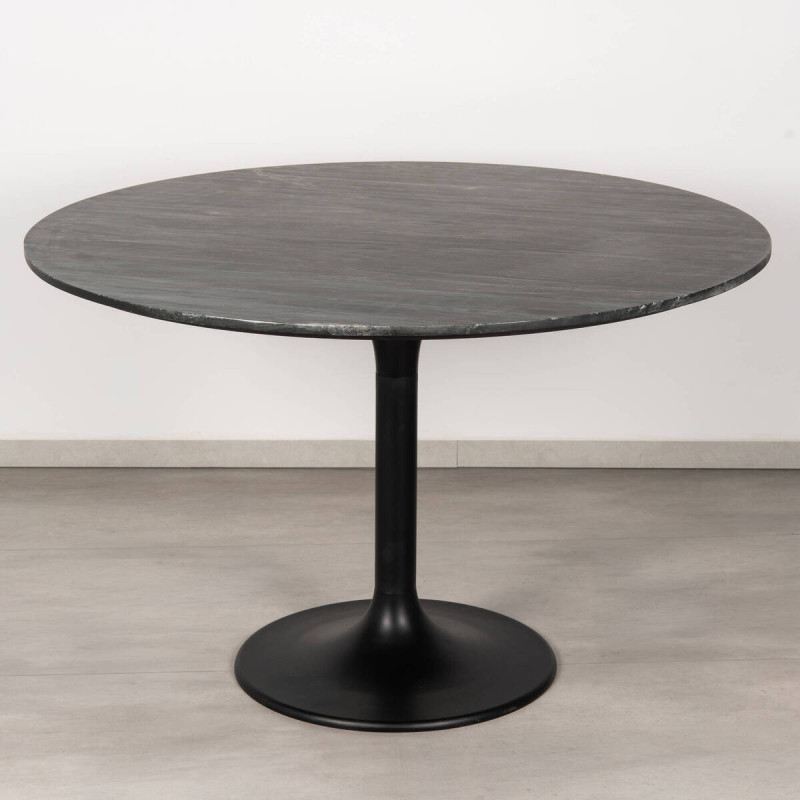 Mesa de comedor Altea de mármol negro con base tulipa de hierro 120 cm | Muebles Benítez