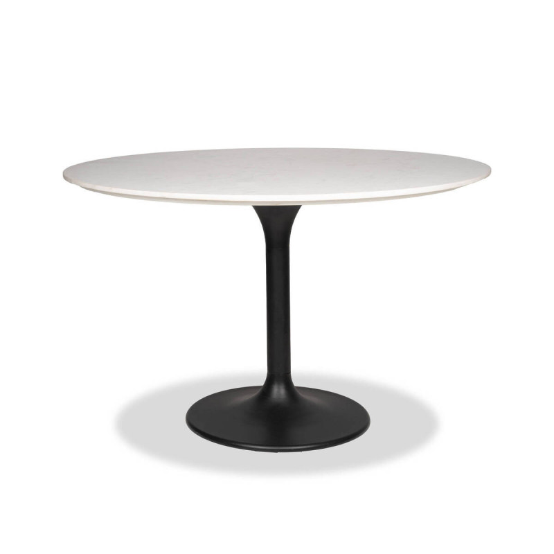 Mesa de comedor redonda altea de mármol blanco y base de metal negro 120x76cm