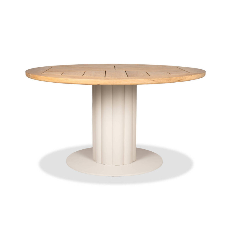 Mesa de comedor de exterior ondara de teca y base de aluminio taupe 140x75cm