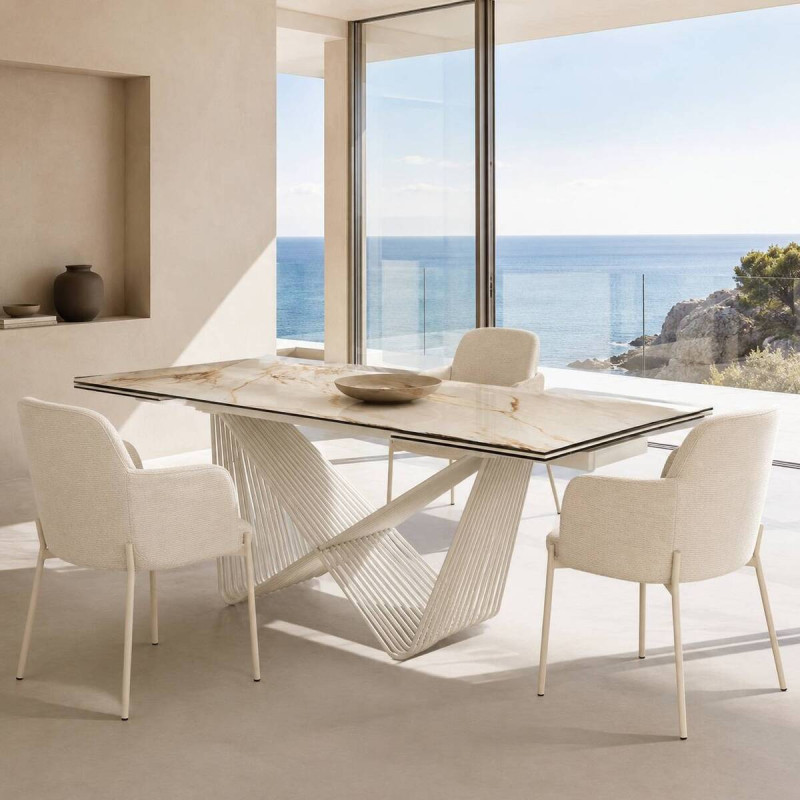Mesa de comedor tapa de cerámica blanca efecto mármol | Muebles Benítez