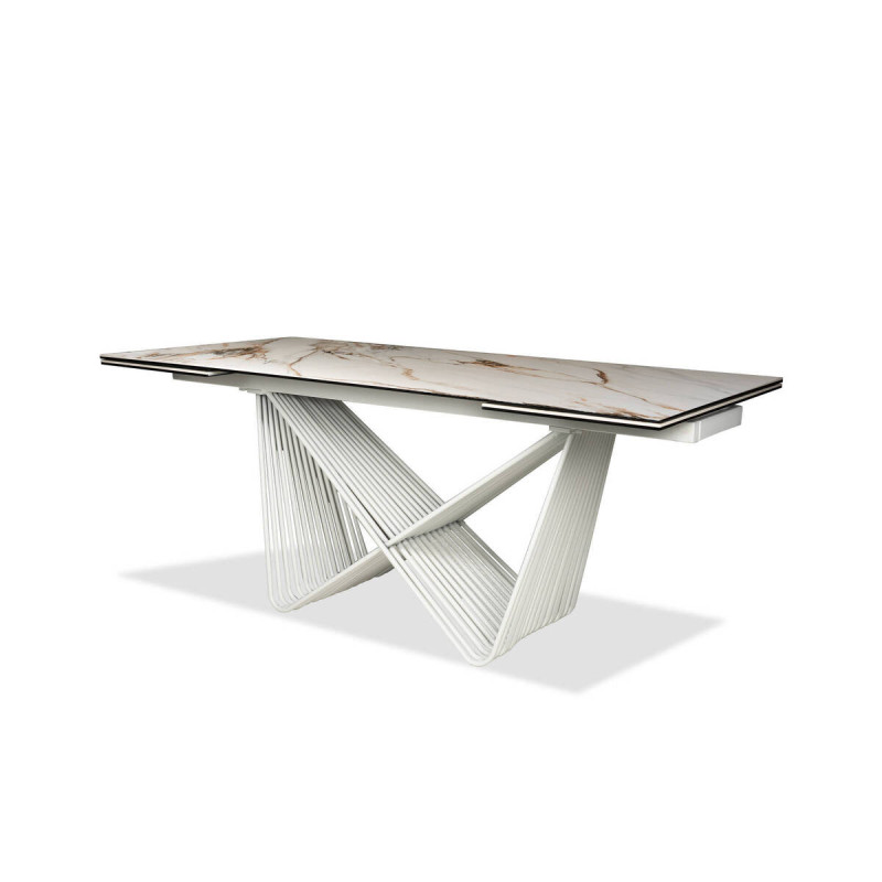 Mesa de comedor tapa de cerámica blanca efecto mármol | Muebles Benítez