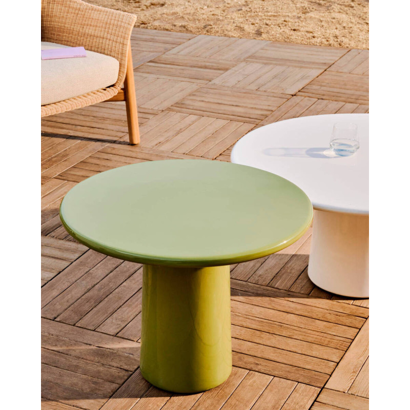 Mesa de centro albanella redonda de cemento verde brillante 65cm