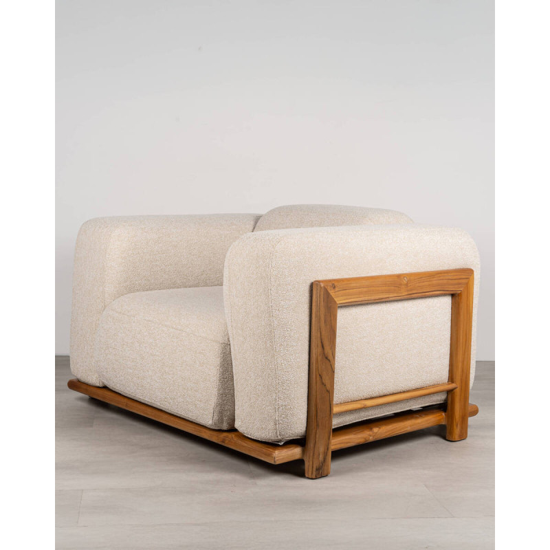 Butaca Aria de diseño en tejido beige y madera de teca natural
