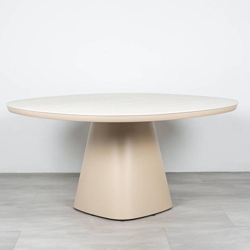 Mesa Comedor Roma Cerámica Travertino Aluminio Beige| Muebles Benítez